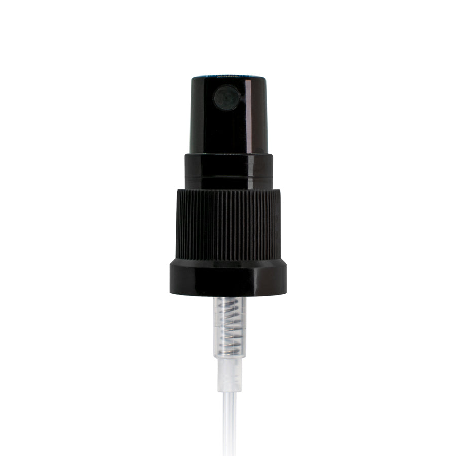Black PP 18-410 Ribbed Skirt Fine-Mist Fingertip Sprayer with Clear Overcap