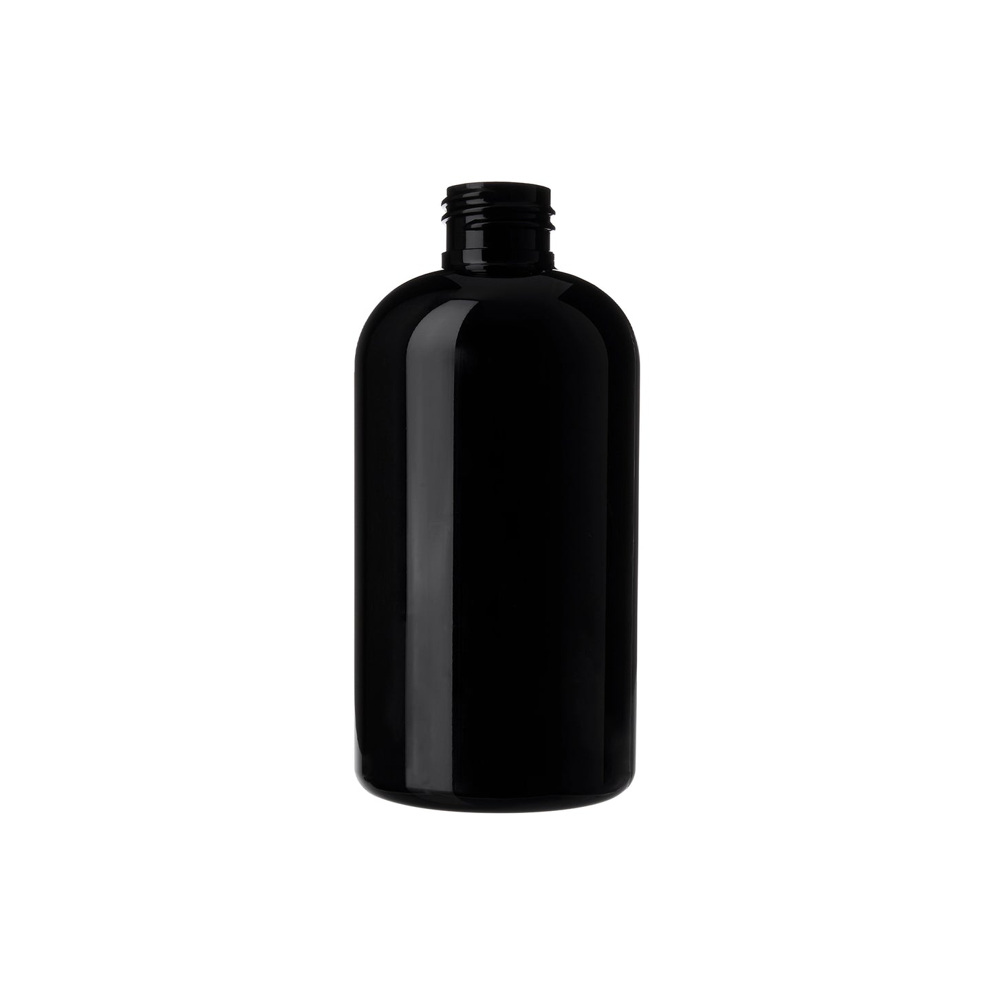 8 oz PET Plastic Squat Boston Round Bottles 24-410 Neck Finish