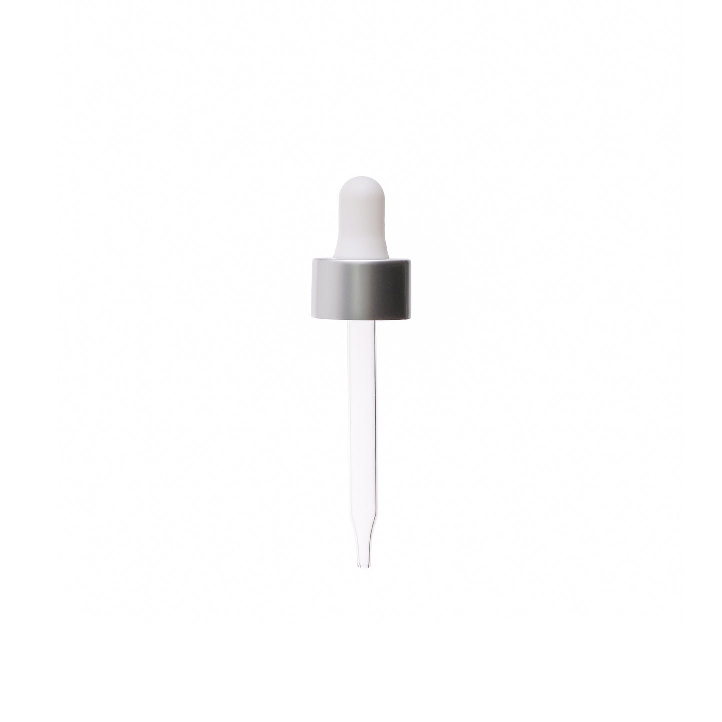 20-400 Matte Silver Dropper with Matte White Rubber Bulb 76mm Straight Glass Pipette