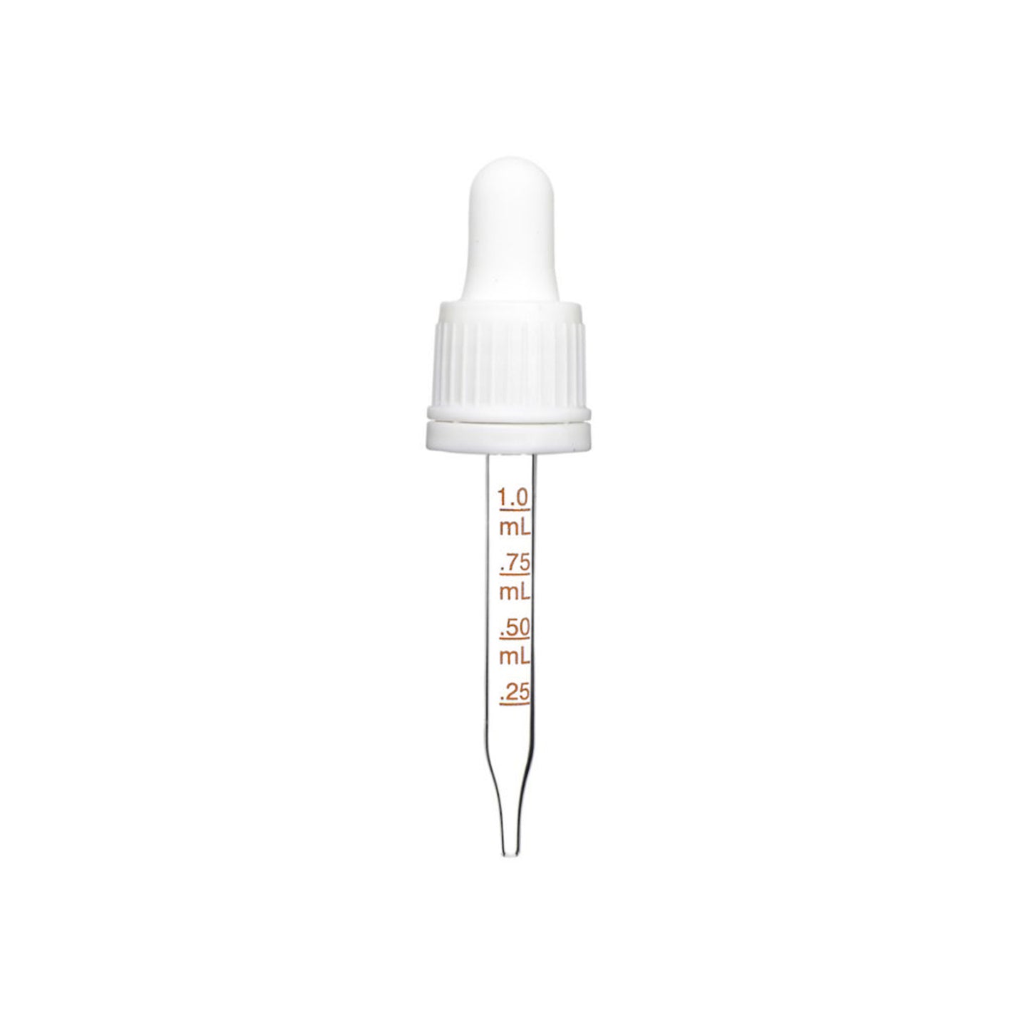 18-415 White PP Plastic Tamper Evident Ribbed Skirt Dropper with 77mm Straight Medical Graduated Glass Pipette