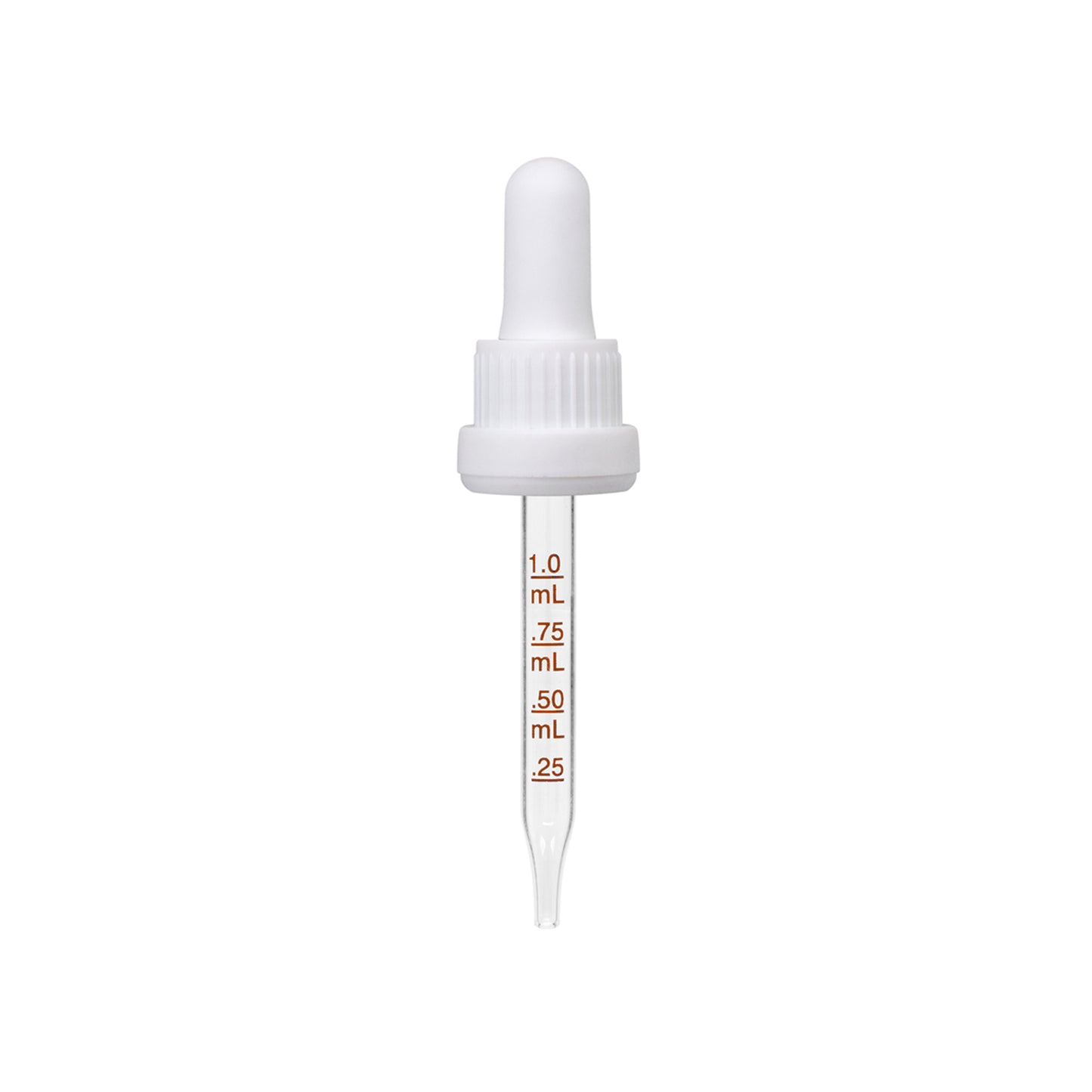 18-415 White PP Plastic Heavy Duty Tamper Evident Ribbed Skirt Dropper with 77mm Straight Medical Graduated Glass Pipette