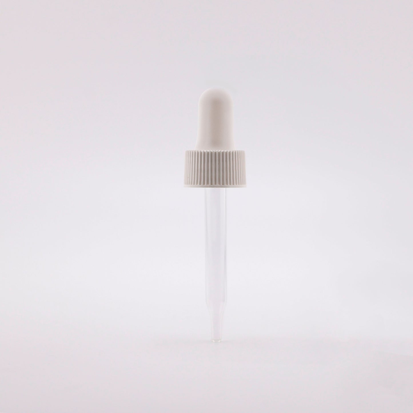 18-400 White PP Plastic Ribbed Skirt Dropper with 65 mm Straight Glass Pipette