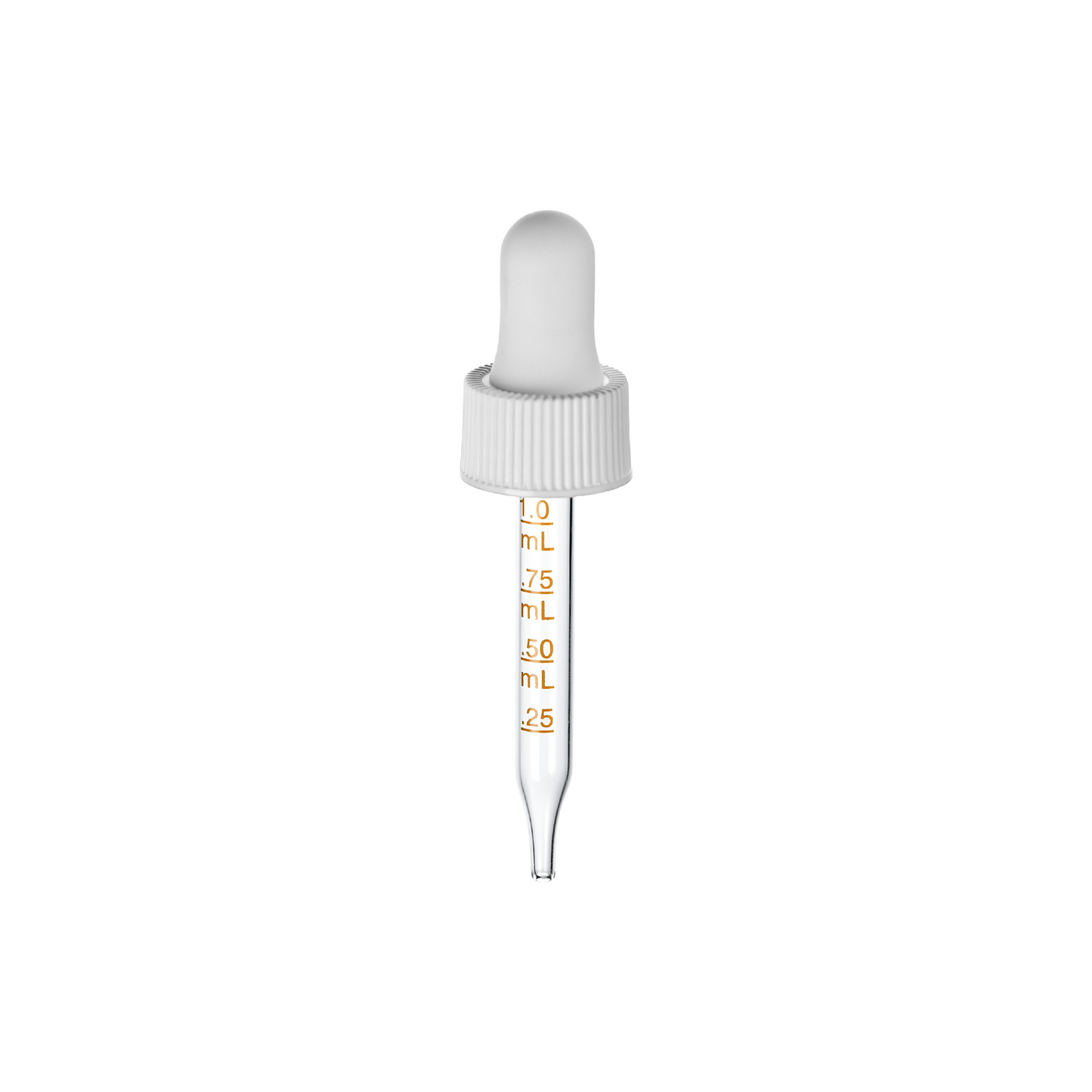 18-400 White PP Plastic Ribbed Skirt Dropper with 65mm Straight Medical Graduated Glass Pipette