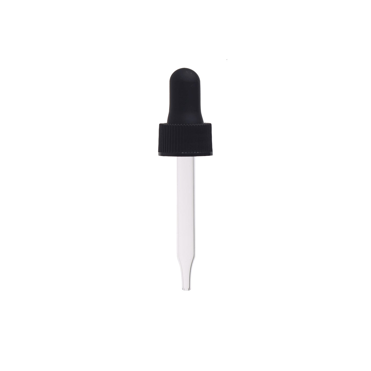 18-400 Black PP Plastic Ribbed Skirt Dropper with 65mm Straight Glass Pipette