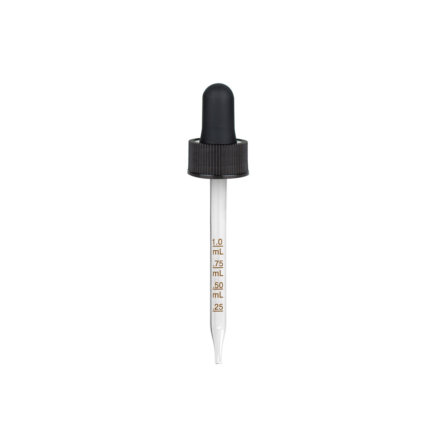 20-400 Black PP Plastic Ribbed Skirt Dropper with 91mm Straight Medical Graduated Glass Pipette