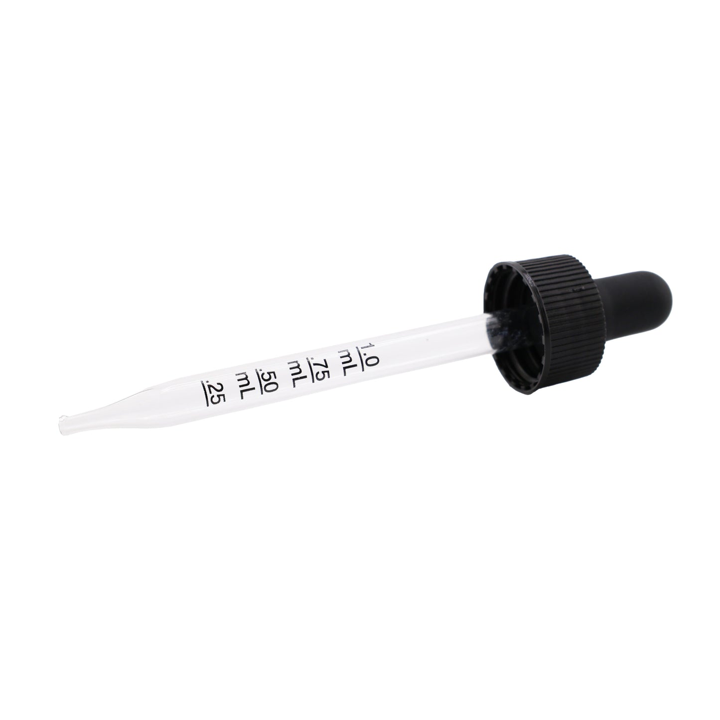20-400 Black PP Plastic Ribbed Skirt Dropper with 91mm Straight Graduated Glass Pipette x1400