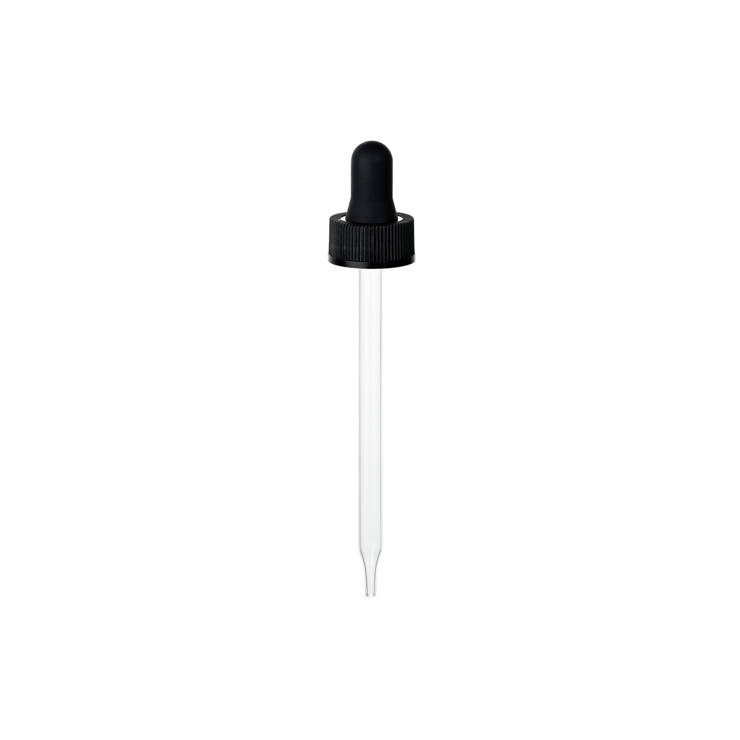 22-400 Black PP Plastic Ribbed Skirt Dropper with 110 mm Straight Glass Pipette