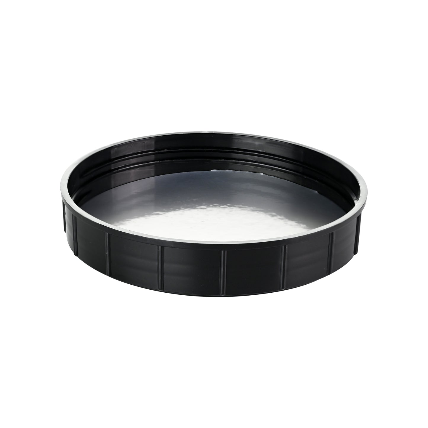 120-410 Black Continuous Thread Wide Ribbed Deep Skirt Lid with HIS Liner for HDPE