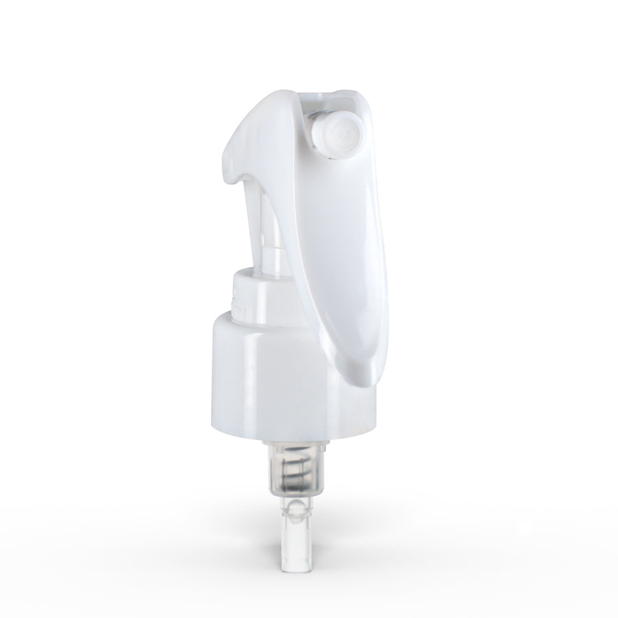 24-410 White Mini Fine Mist Trigger Sprayer with Lock Botton and 7.75 inch Dip Tube Front View