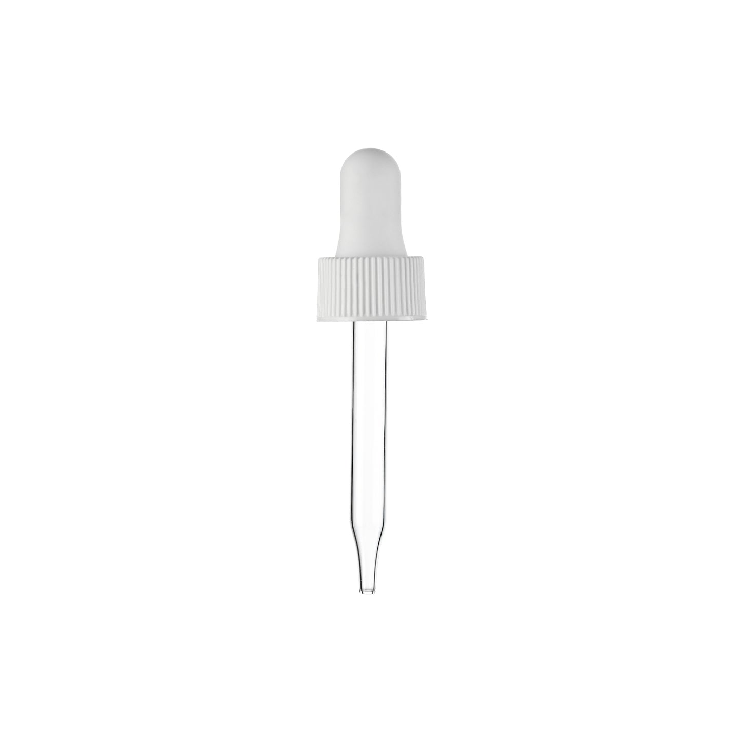18-400 White PP Plastic Ribbed Skirt Dropper with 65mm Straight Glass Pipette