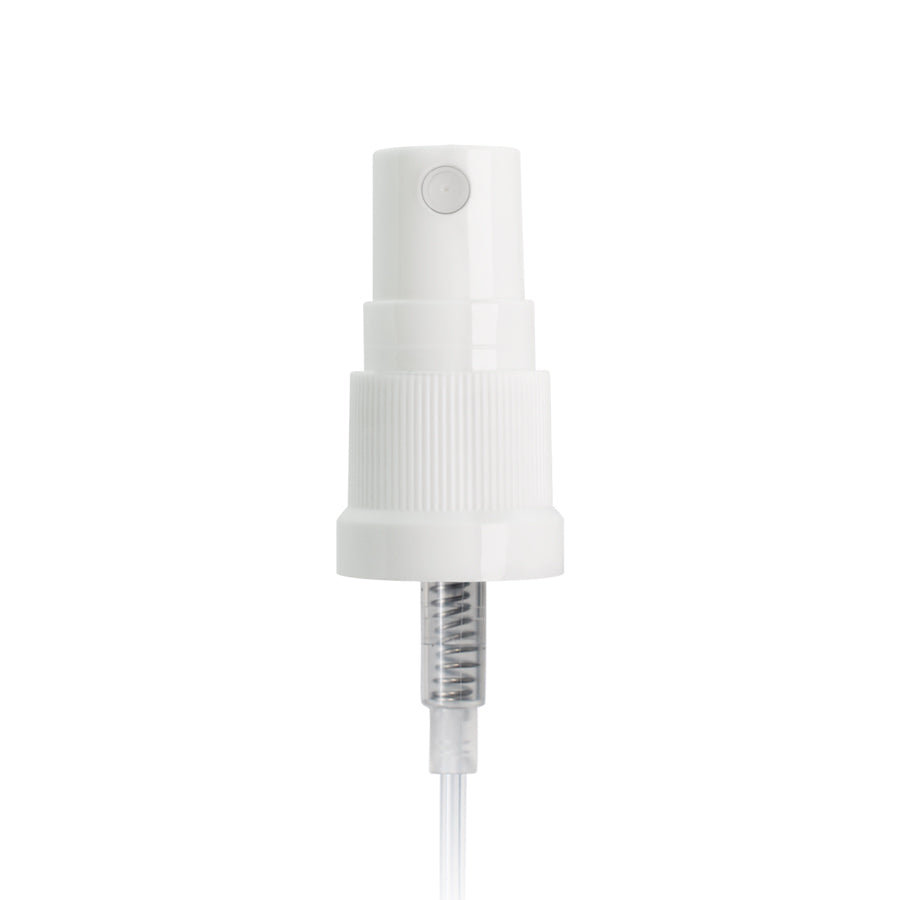 White PP 18-410 Ribbed Skirt Fine-Mist Fingertip Sprayer with Clear Overcap