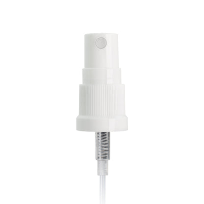 White PP 18-410 Ribbed Skirt Fine-Mist Fingertip Sprayer with Clear Overcap