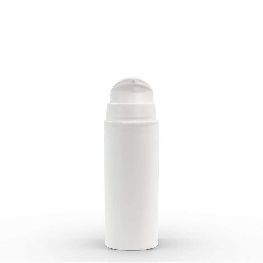50 ml White Polypropylene Airless Pump Bottle with White Snap Cap and Overcap