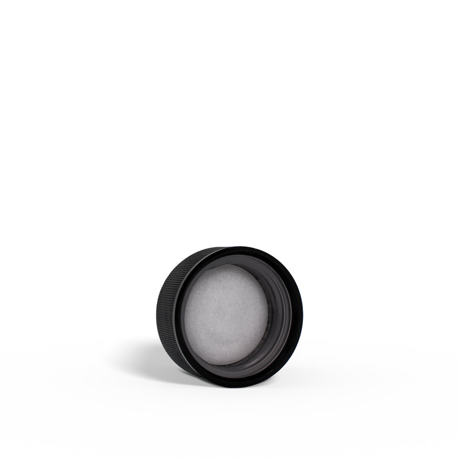 28-400 Black Ribbed Child-Resistant Plastic Cap with Liner Container Cosmetic Personal Container Bulk Wholesale FH Packaging