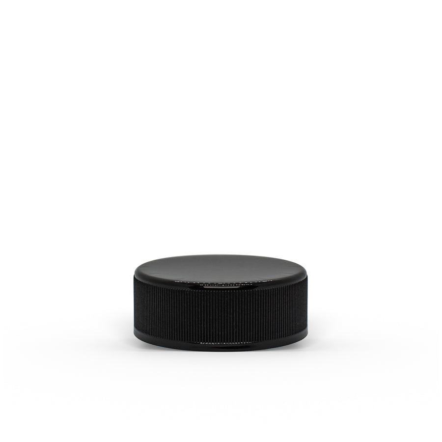 38-400 Black Ribbed Child-Resistant Plastic Cap with Foam Liner Pressure Seal Heat Induction Seal
