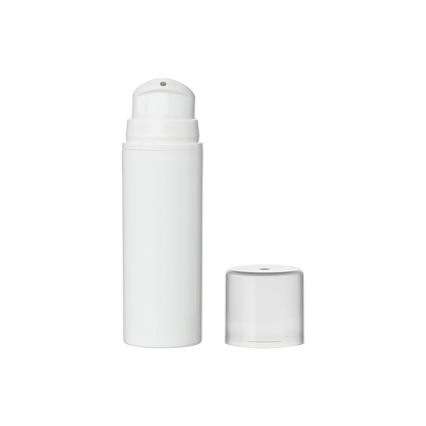 30ml White PP Plastic Airless Bottles with 32mm White Airless Pump & Clear Overcap x480