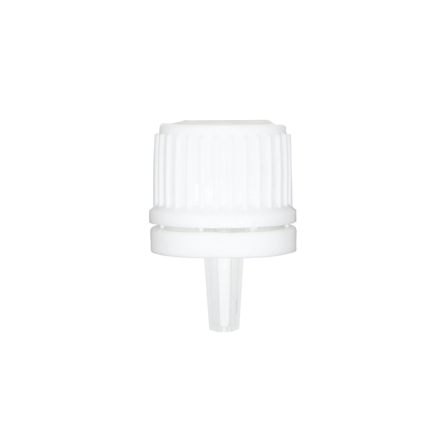 White 18-400 Euro PP Tamper Evident Ribbed Cap Orifice Dropper Assembly