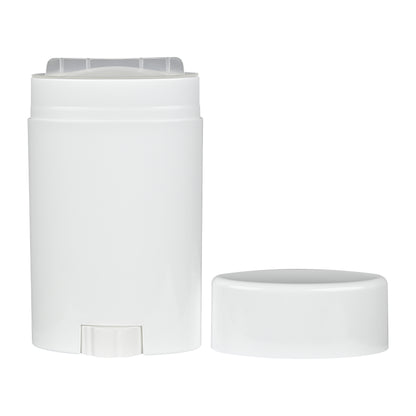 75g Oval White PP Plastic Deodorant Stick with White Flat Top Cap, cap removed