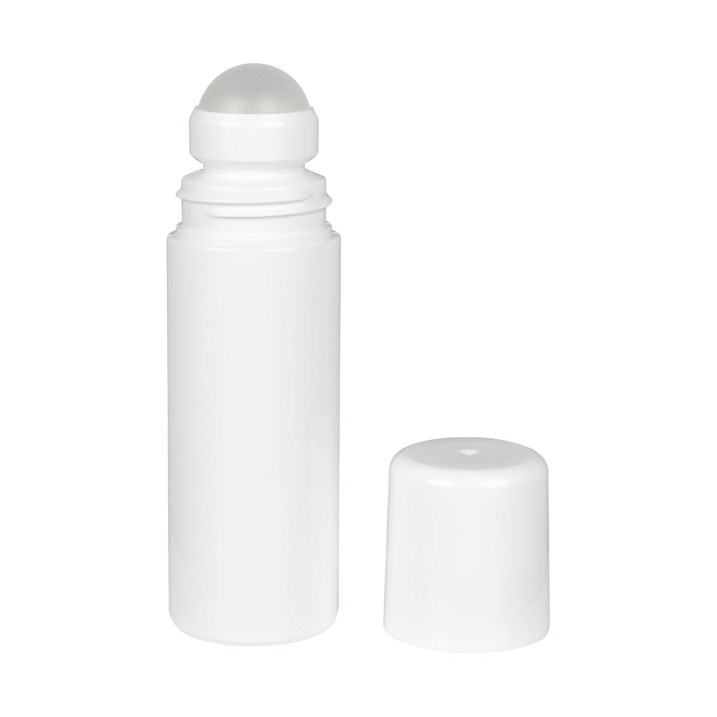 3oz White HDPE Roll-on Bottle w/ removed PP Plastic Cap and PP Plastic Roller Ball