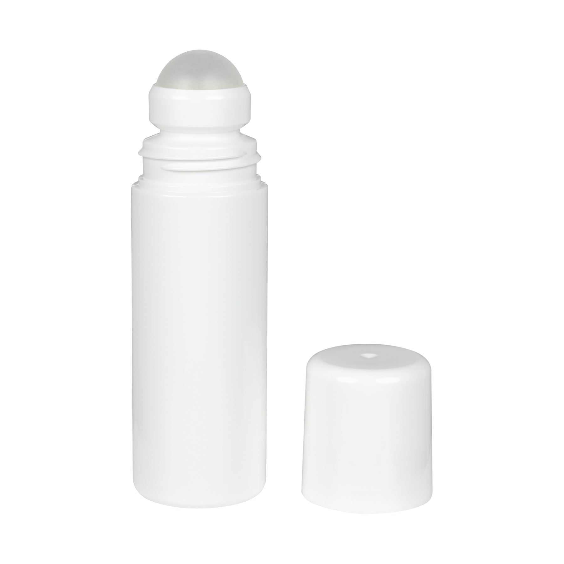 3oz White HDPE Roll-on Bottle w/ removed PP Plastic Cap and PP Plastic Roller Ball