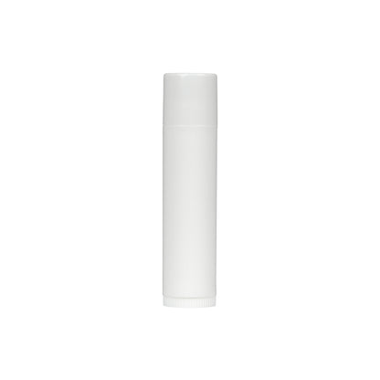 0.15 oz White PP Plastic Round Lip Balm tube with White Flat Press On Cap