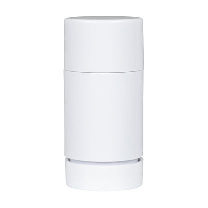 30g White Plastic Twist Up Solid Stick with White Screw Cap & Disc, cap on