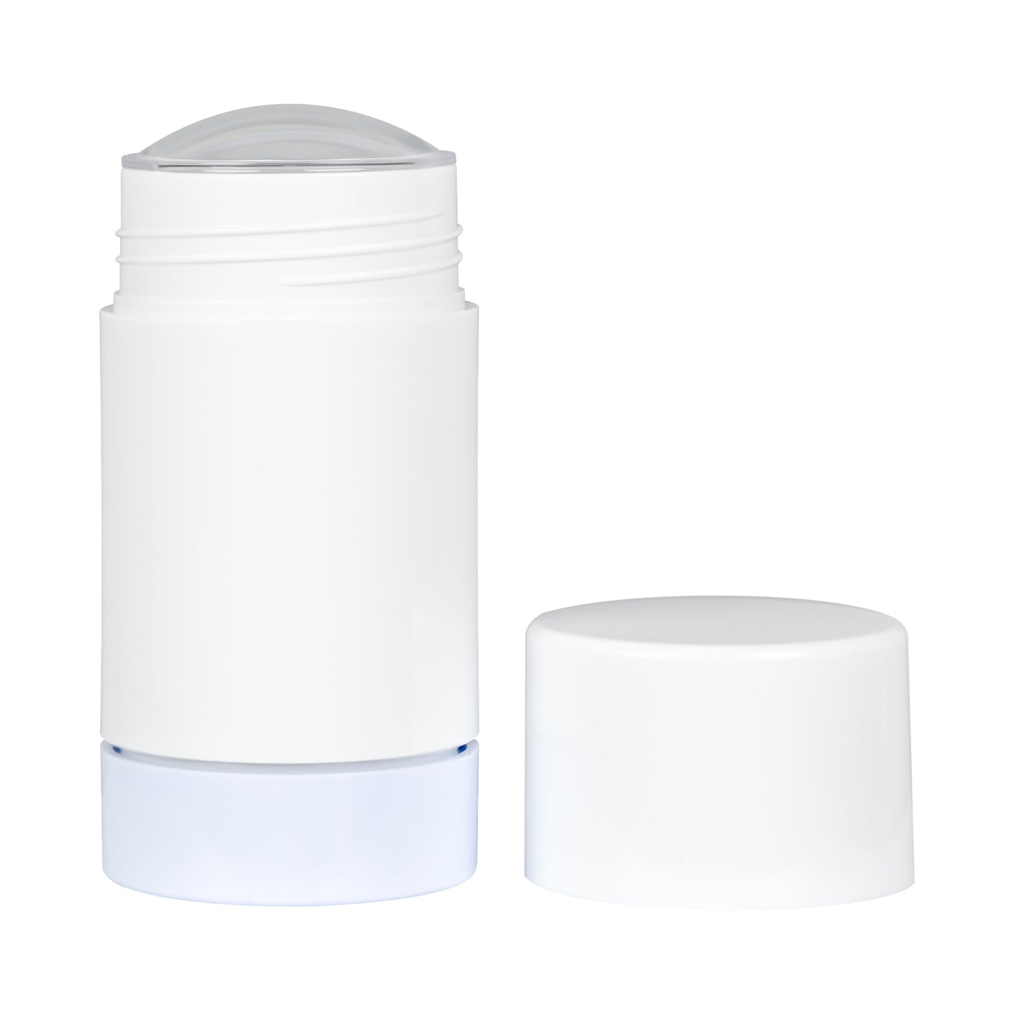 50g White Plastic Twist Up Solid Stick with White Screw Cap & Disc, cap removed