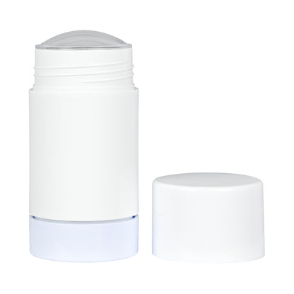 50g White Plastic Twist Up Solid Stick with White Screw Cap & Disc, cap removed
