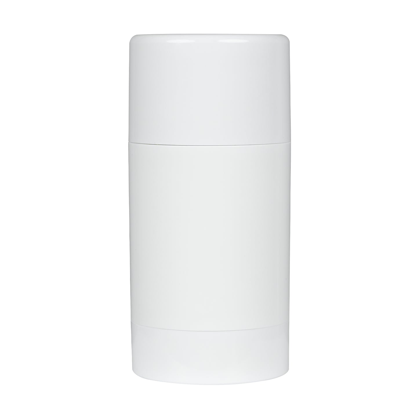 75g White Plastic Twist Up Solid Stick with White Screw Cap & Disc, cap on