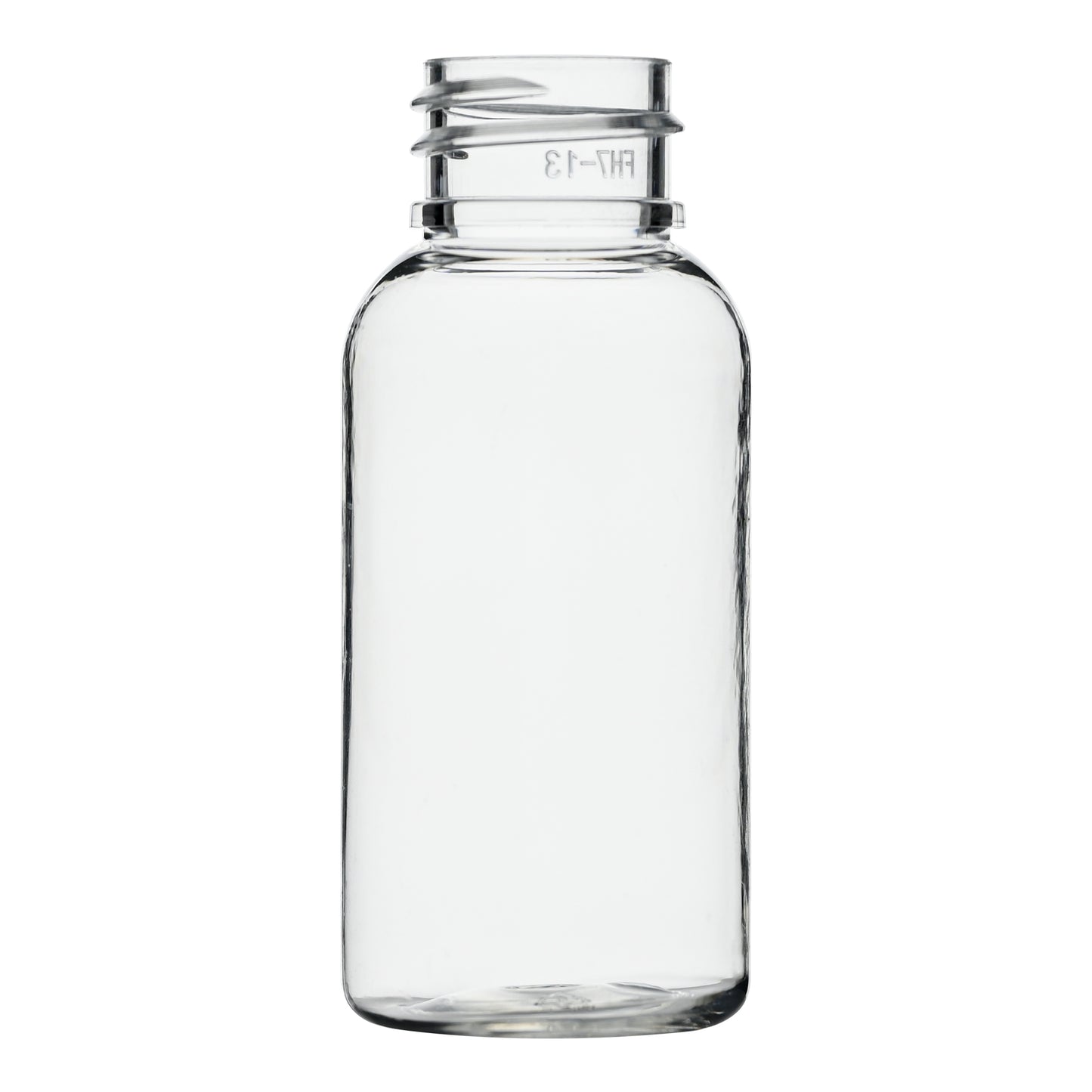 1 oz Clear PET Plastic Boston Round Bottle 20-410 Neck Finish side view