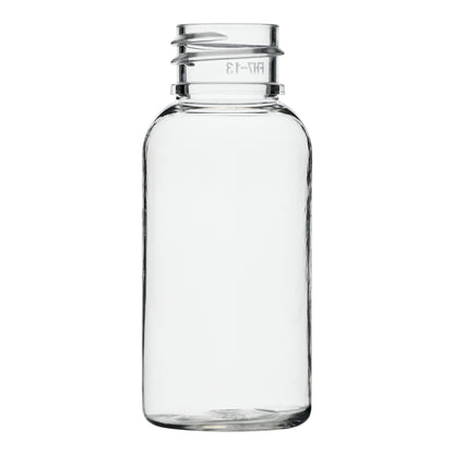 1 oz Clear PET Plastic Boston Round Bottle 20-410 Neck Finish side view