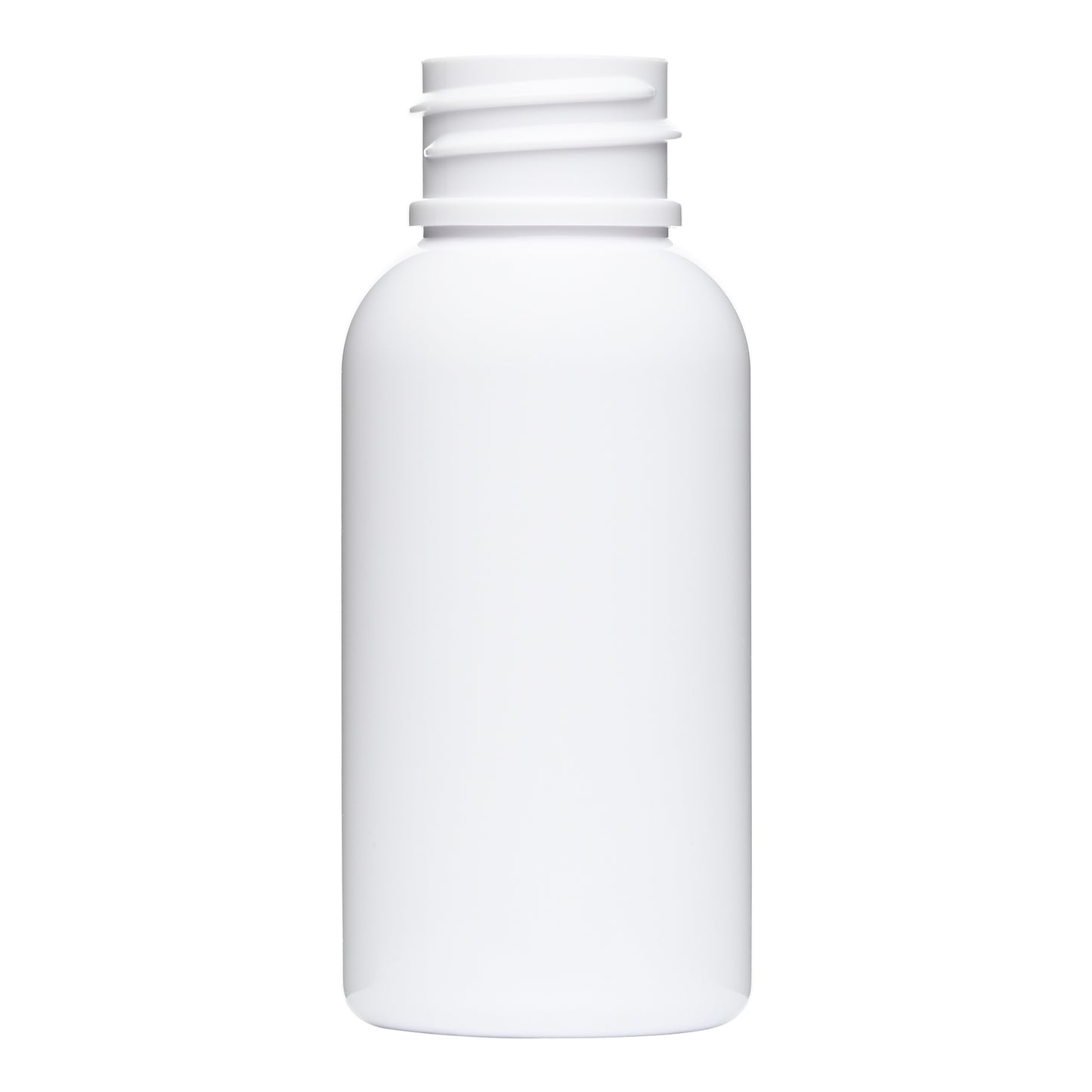1 oz White PET Plastic Boston Round Bottle 20-410 Neck Finish side view