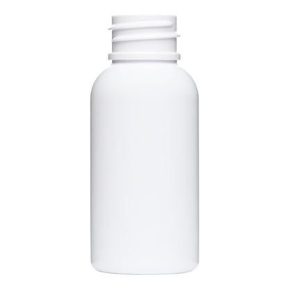 1 oz White PET Plastic Boston Round Bottle 20-410 Neck Finish side view