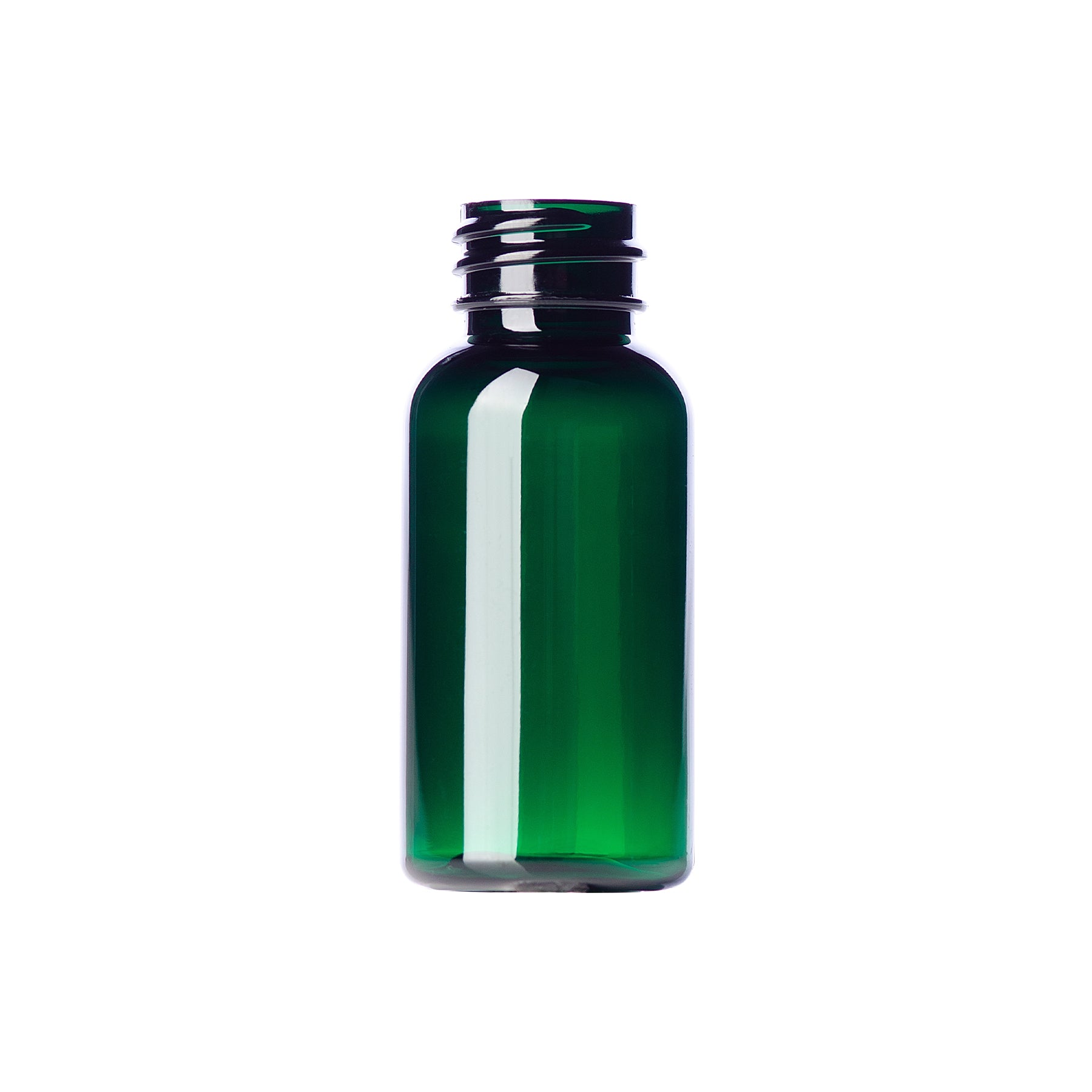 1 oz Green PET Plastic Boston Round Bottle 20-410 Neck Finish