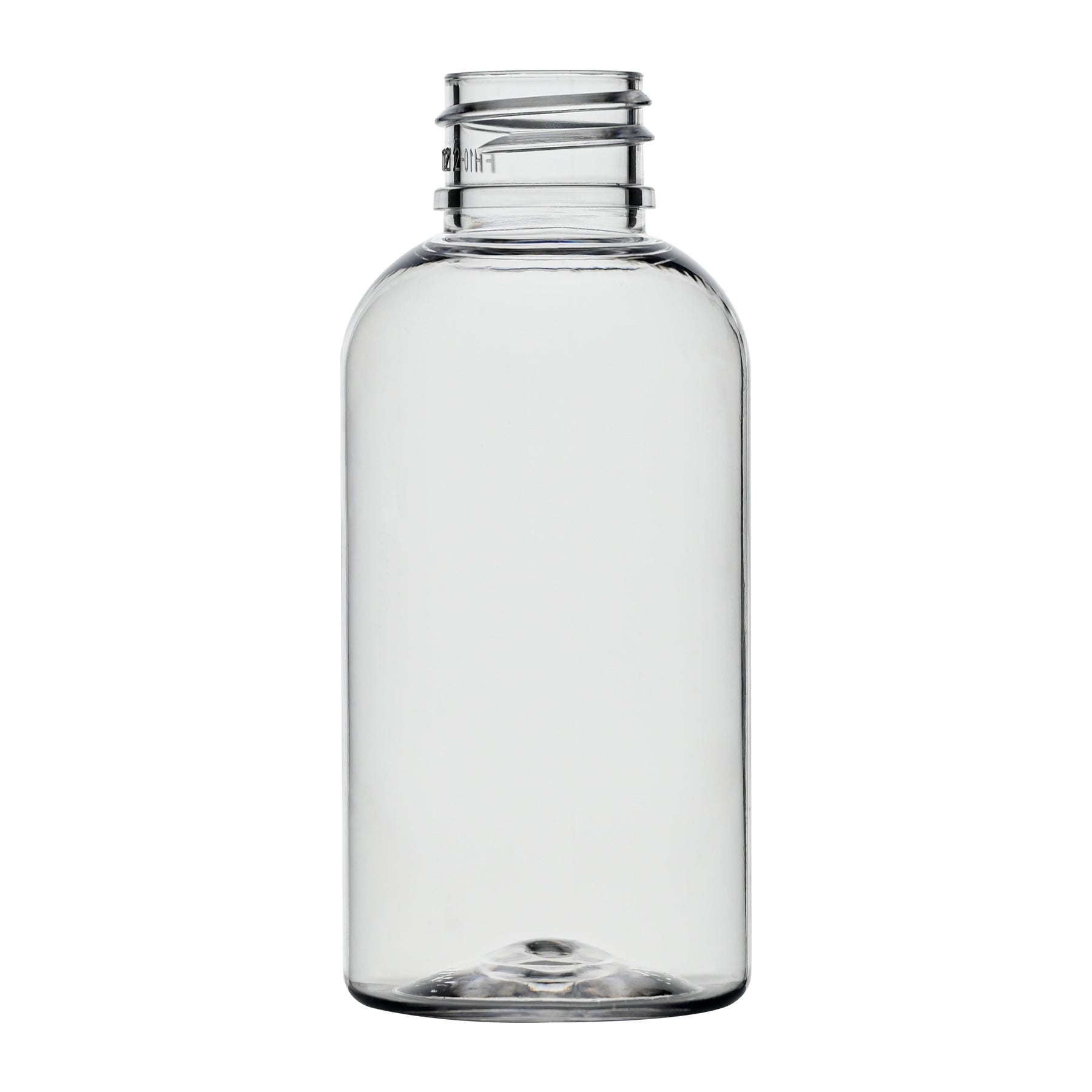 2 oz Clear PET Plastic Boston Round Bottle 20-410 Neck Finish side view