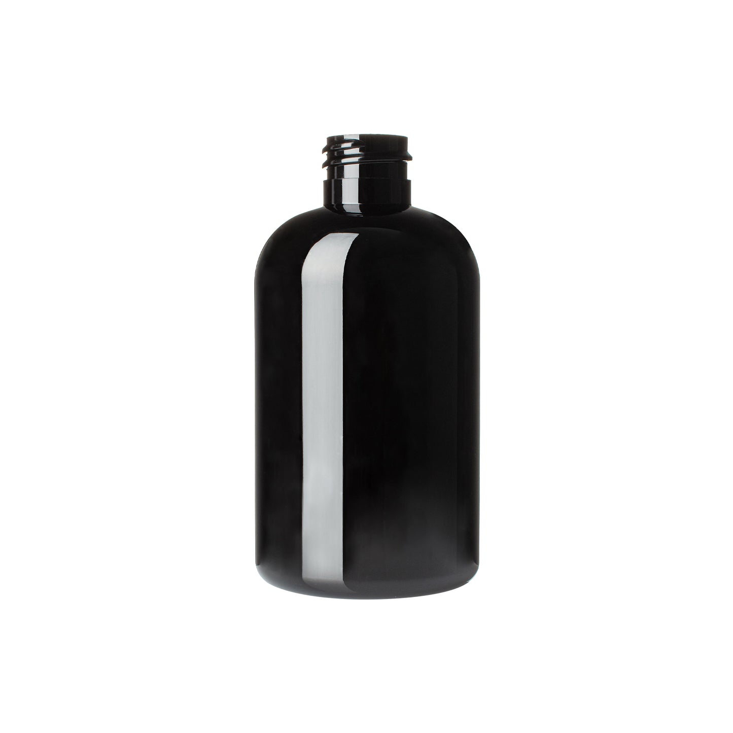 4 oz Black PET Plastic Squat Boston Round Bottles 24-410 Neck Finish