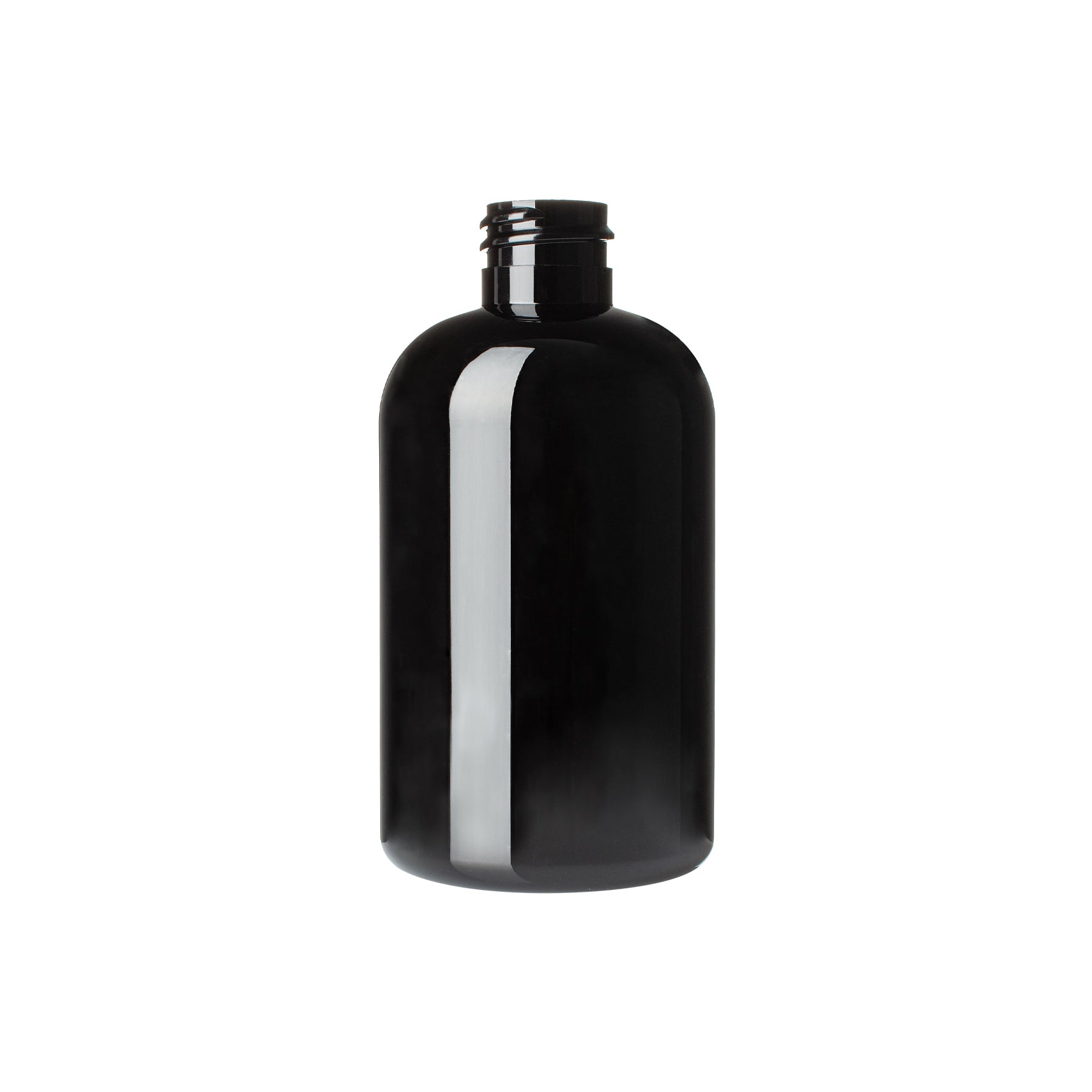4 oz Black PET Plastic Squat Boston Round Bottles 24-410 Neck Finish