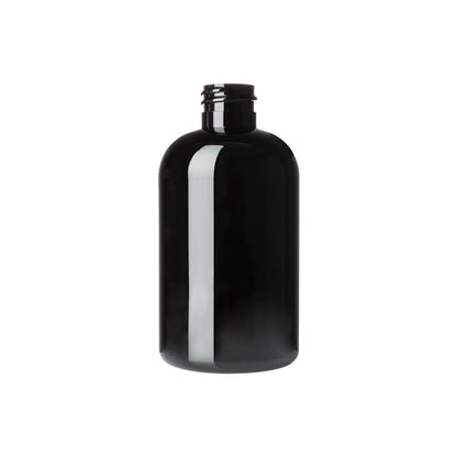 4 oz Black PET Plastic Squat Boston Round Bottles 24-410 Neck Finish
