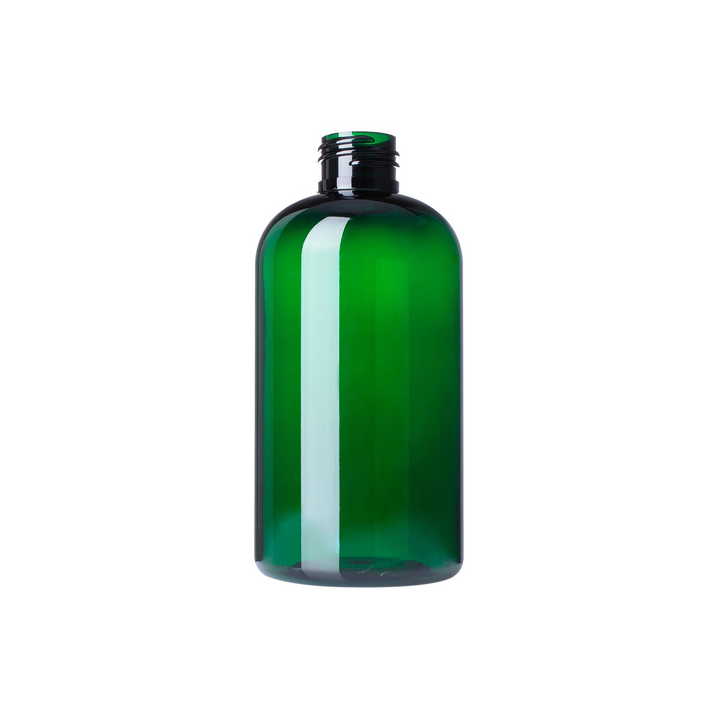 8 oz Green PET Plastic Squat Boston Round Bottles 24-410 Neck Finish