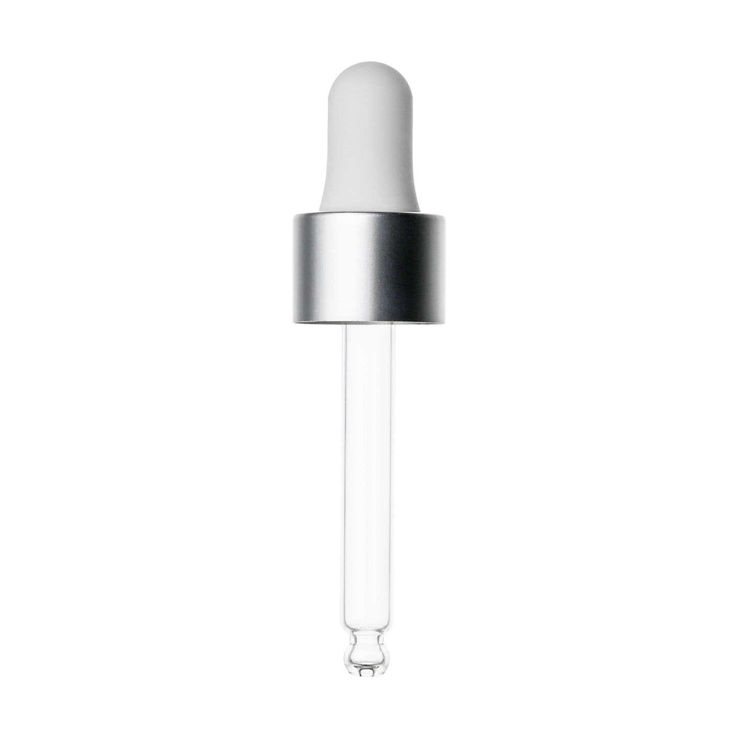 18-400 Matte Silver Dropper with Matte White Rubber Bulb 65/77mm Bulb Tip Glass Pipette
