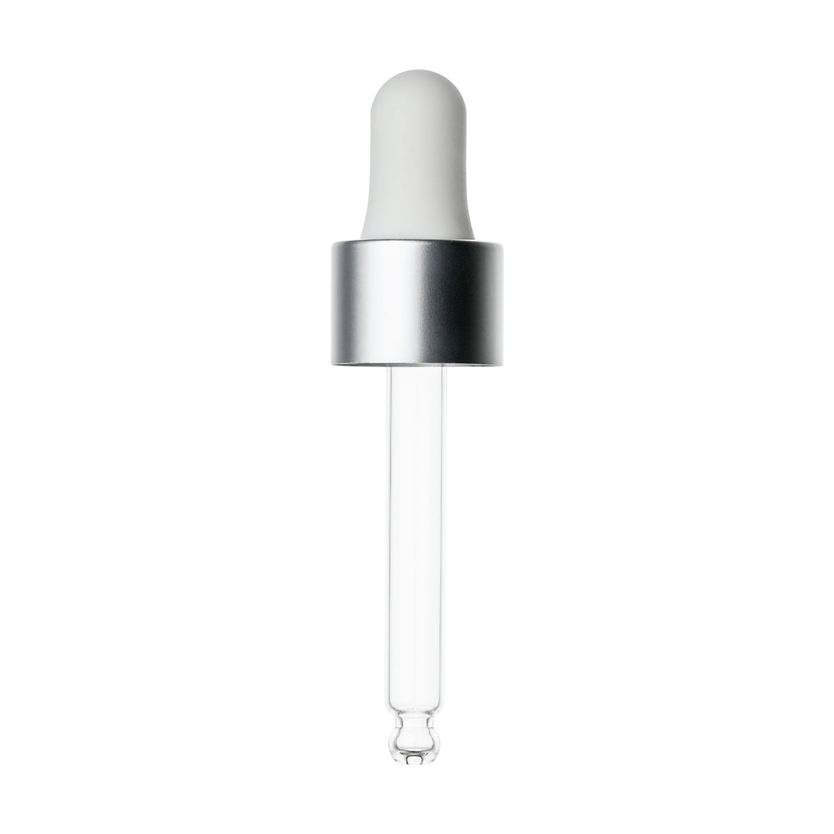18-400 Matte Silver Dropper with Matte White Rubber Bulb 65/77mm Bulb Tip Glass Pipette
