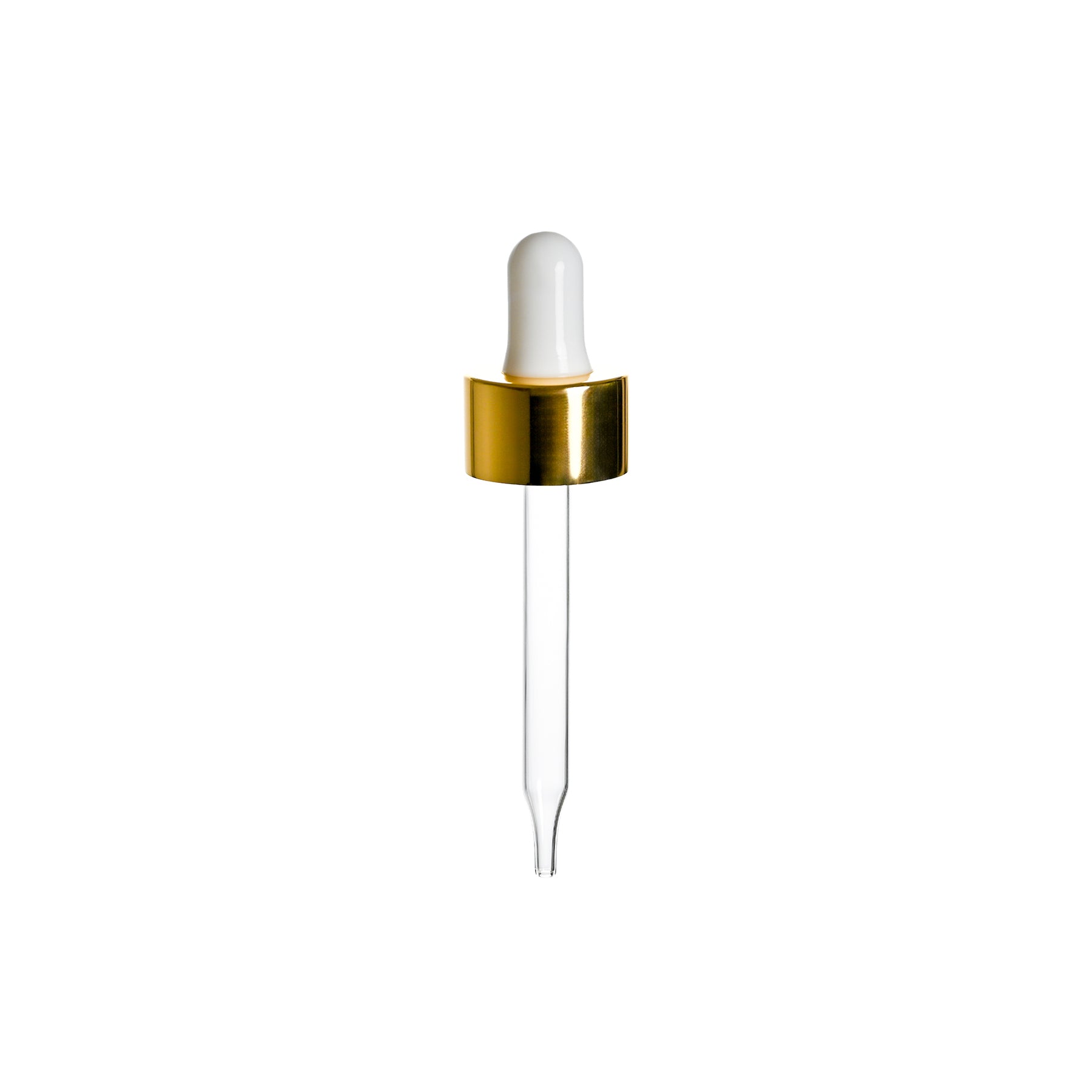 20-400 Shiny Gold Dropper with Glossy White Rubber Bulb 76mm Straight Glass Pipette