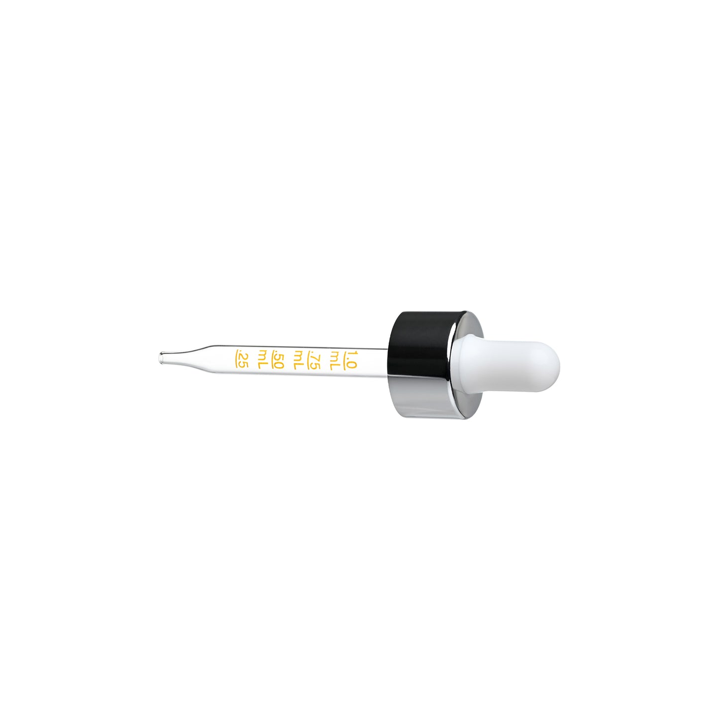 20-400 Shiny Silver Dropper with Glossy White Rubber Bulb 76mm Straight Medical Graduated Glass Pipette