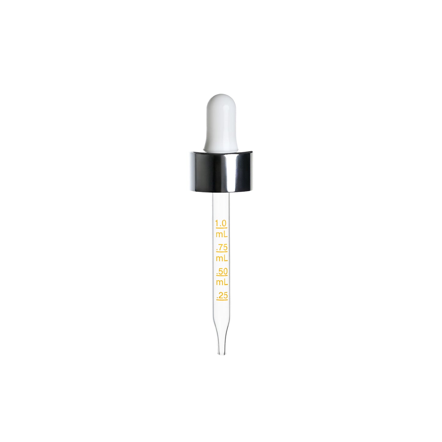 20-400 Shiny Silver Dropper with Glossy White Rubber Bulb 76mm Straight Medical Graduated Glass Pipette
