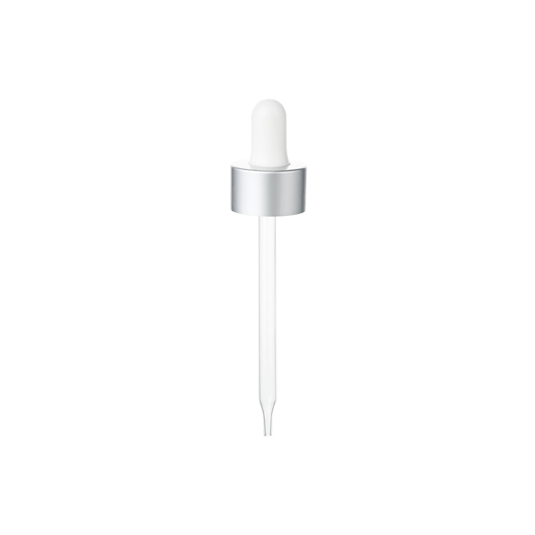 20-400 Matte Silver Dropper with Glossy White Rubber Bulb 91mm Straight Glass Pipette