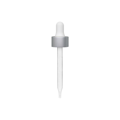 20-400 Matte Silver Dropper with Matte White Rubber Bulb 91mm Straight Glass Pipette