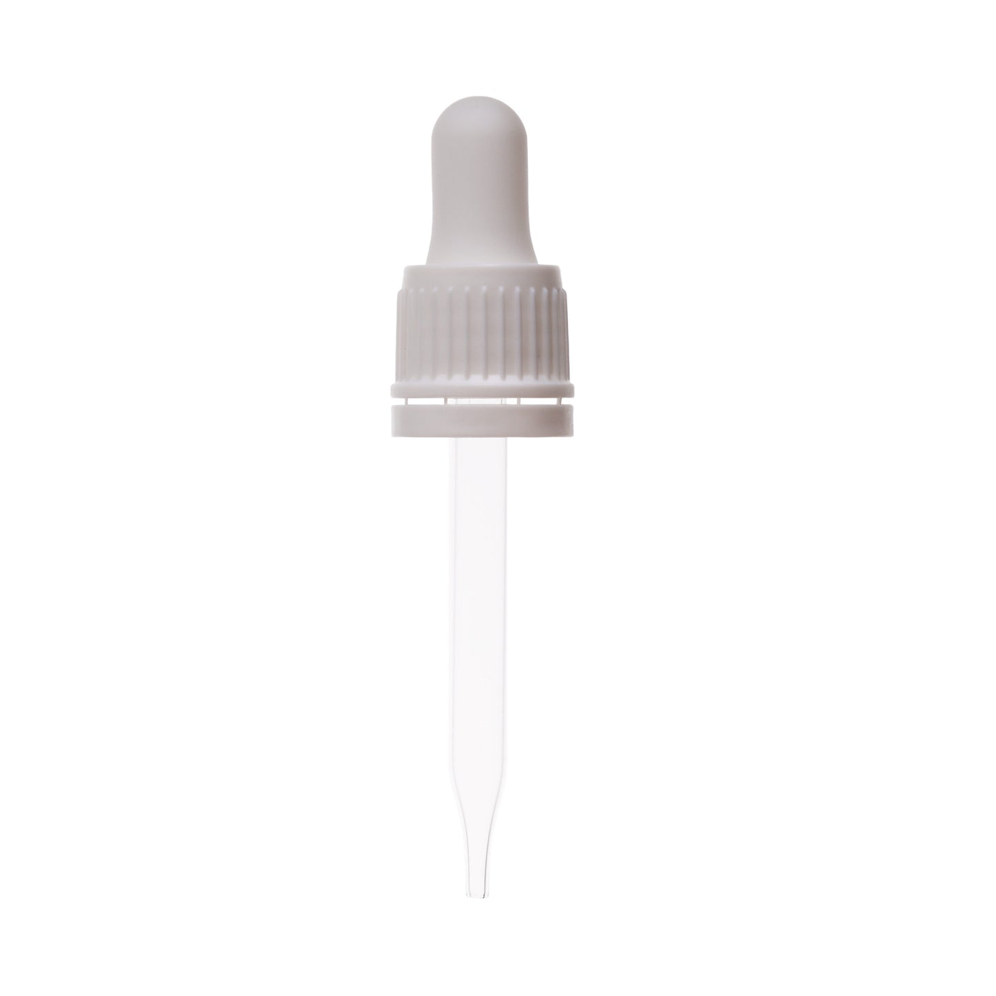 18-415 White PP Plastic Tamper Evident Ribbed Skirt Dropper with 77mm Straight Glass Pipette