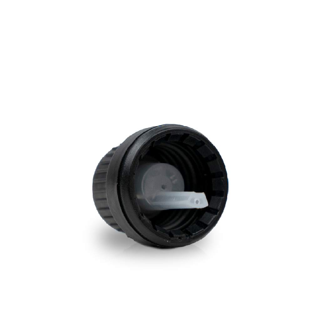 18-415 Black PP Plastic Heavy Duty Tamper Evident Cap with Natural LDPE Orifice Dropper Insert