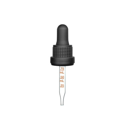 18-415 Black PP Plastic Heavy Duty Tamper Evident Ribbed Skirt Dropper with 65mm Straight Medical Graduated Glass Pipette