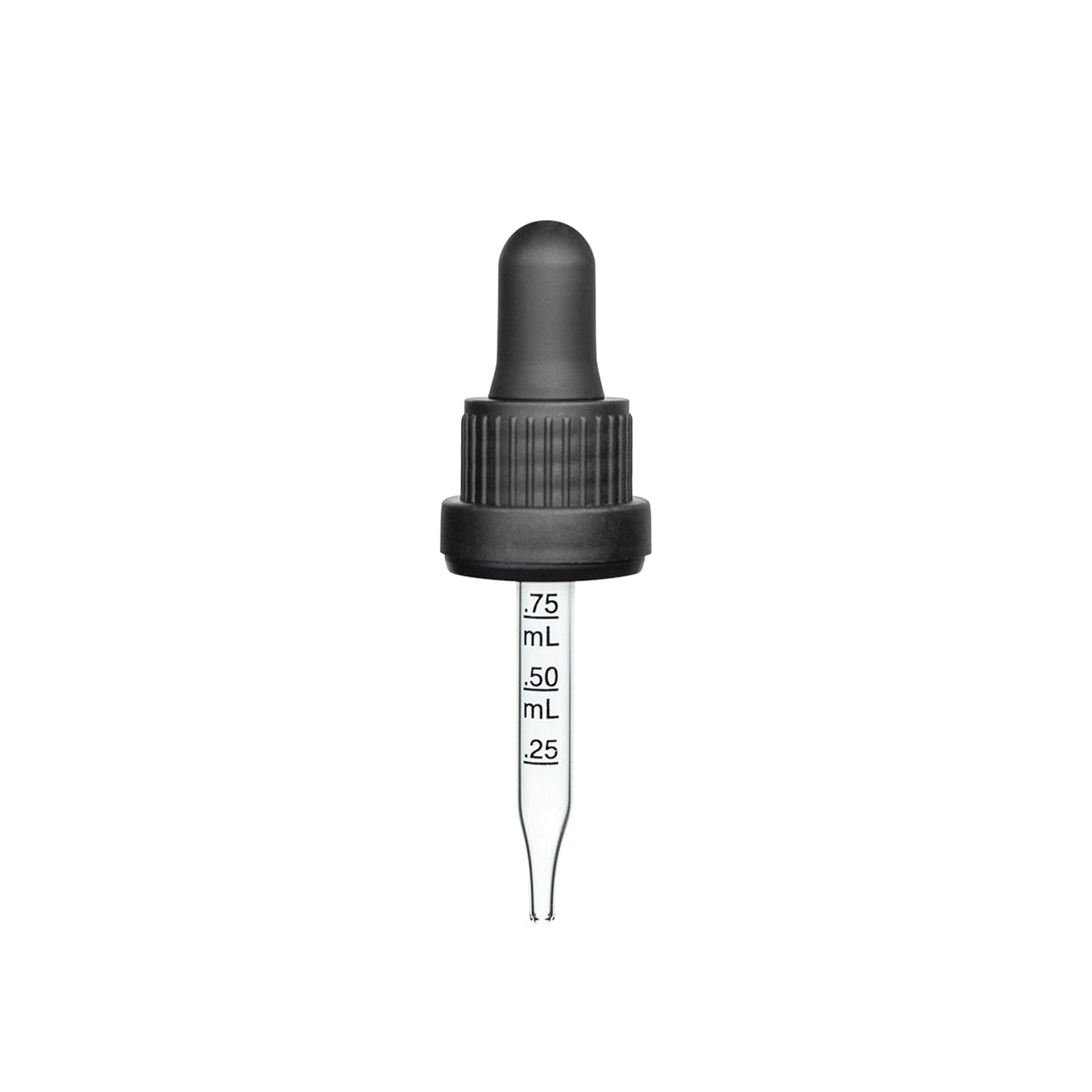 18-415 Black PP Plastic Heavy Duty Tamper Evident Ribbed Skirt Dropper with 65mm Straight Graduated Glass Pipette